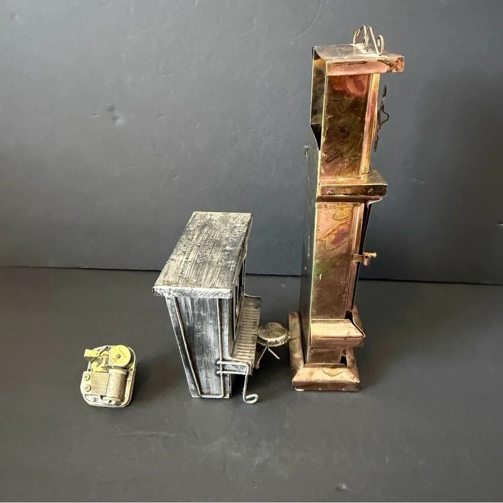 Share Berkeley Designs Metal Grandfather Clock Music Box Silver Tin Piano - READ